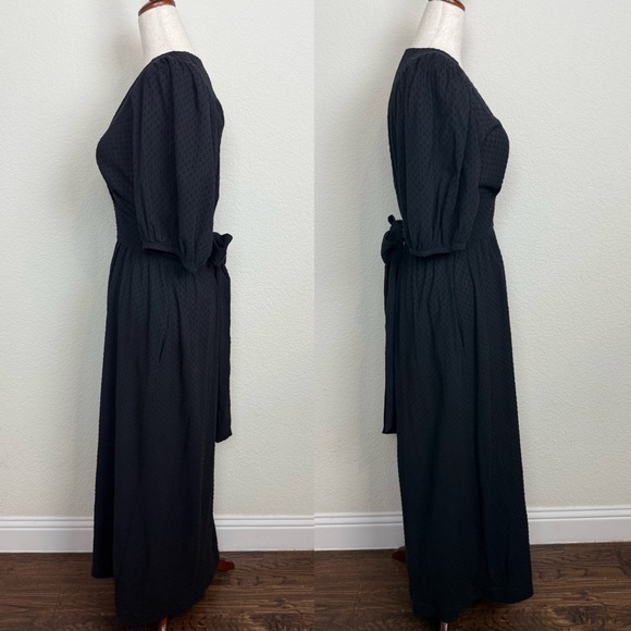Three Graces London Bronwyn Fil-coupé Cotton Wrap Black Maxi Dress - Picture 7 of 11